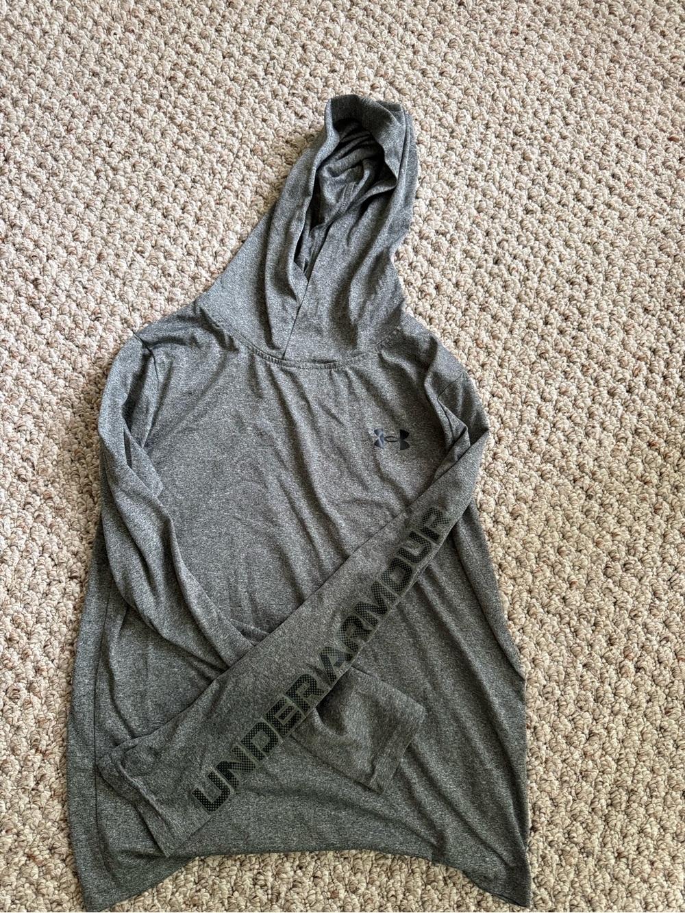 Youth Under Armour Gray Dri-Fit Lightweight Hoodie Top - Logo Detail